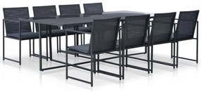 vidaXL 9 pcs conjunto jantar exterior com almofadões vime PE preto