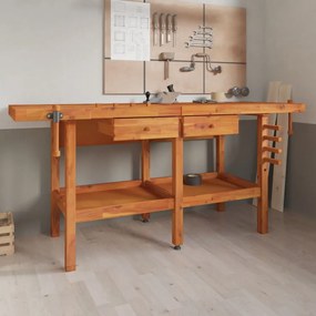 vidaXL Bancada de trabalho + gavetas/tornos 192x62x83 cm acácia maciça