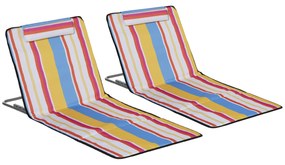 Outsunny Conjunto de 2 Esteiras de Praia Dobráveis 124x53x50cm com Encosto Ajustável e Apoio para a Cabeça Esteira de Praia Multicor | Aosom Portugal