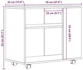 Mesa de apoio 70x35x55 cm derivados madeira carvalho artisiano