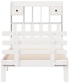 Cama com estante sem colchão 75x190 cm pinho maciço branco