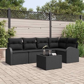 vidaXL Conjunto de Sofá de Jardim com almofada 6 pcs Preto vime PE