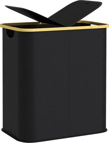 Cesto de roupa suja dobrável de 80 L com tampa, pegas ranhuradas, preto
