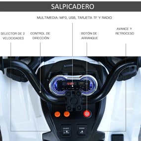 HOMCOM Quadriciclo Elétrico Infantil para Crianças acima de 3 Anos com Bateria 12V MP3 Rádio Luzes Carga Máxima 30kg 103x68x73cm Branco
