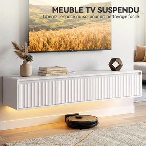 Móvel de TV Suspenso, 120 x 29,5 x 23,5 cm, Iluminação LED, Branco