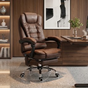 Cadeira de escritório executiva com função de massagem e aquecimento, altura ajustável, encosto reclinável, em tecido de microfibra castanho