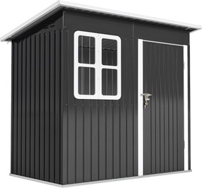 Outsunny Abrigo de Jardim Exterior 2,55 m² 221x133x190 cm com Janela Porta com Fechadura e Ventilações Aço Galvanizado Cinza Escuro | Aosom Portugal