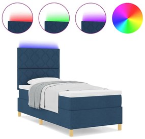 Cama Box com Colchão &amp; LED Azul 90x200 cm Tecido