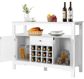 Armário de cozinha Despensa com suporte para garrafas de vinho com 2 armarios de jantar 117 x 40,5 x 82,5 cm Branco