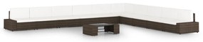 11 pcs conjunto lounge p/ jardim c/ almofadões vime PE castanho