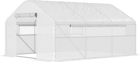 Estufa de jardim 4 x 3 x 2 m com portas enroláveis e janelas amplas, estufa tipo túnel, branca
