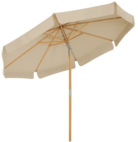 Guarda-sol de jardim SONGMICS de 300 cm, octogonal, com proteção solar, haste e nervuras de madeira, mecanismo de inclinação, base não incluída, para varanda, terraço, jardim ao ar livre, cinza-claro GPU32BR