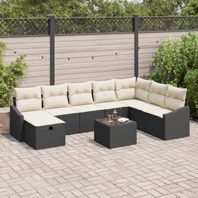 Conjunto de Sofás de Jardim de 9 Peças com Almofadas em Rattan Preto