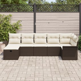 Conjunto de Sofá de Jardim com 7 Peças e Almofadas Rattan PE Castanho