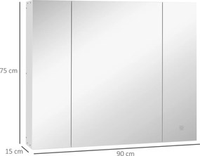 Armário Casa de Banho com Espelho e Luzes LED Armário com Espelho Casa de Banho com Prateleiras Ajustáveis e USB 90x15x75 cm Branco