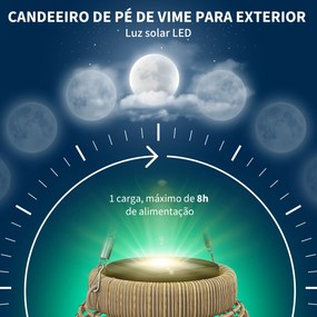 Candeeiro de Vime Jardim Candeeiro Solar com Painel Solar Luzes LED Ligar e Desligar Automático Ø18x37 cm Preto e Areia