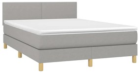 Cama box spring c/ colchão e LED 140x190 cm tecido cinza-claro