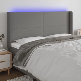 Cabeceira de cama c/ LED tecido 163x16x118/128 cm cinza-escuro