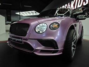 Carro elétrico infantil 12V Bentley Continental, telecomandado, , pneus de EVA, assento em pele cor rosa metalizado