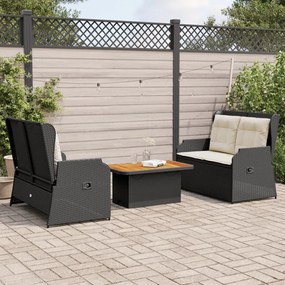 vidaXL 3 pcs conjunto lounge de jardim c/ almofadões vime PE preto