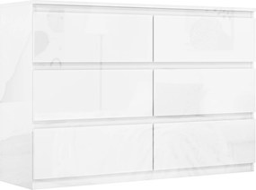 HOMCOM Cómoda com 6 Gavetas de Madeira Cómoda de Dormitório Cómoda Branca Estilo Moderno 112x34x75 cm Branco Brilhante | Aosom Portugal