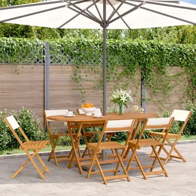 vidaXL Cadeiras de jardim dobráveis 6 pcs tecido/madeira branco nata