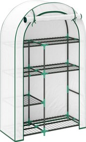 Outsunny Mini estufa, estufa de 4 níveis com cobertura plástica, portátil, porta enrolável, 100 x 45 x 160 cm, Branco | Aosom Portugal