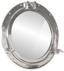 Espelho de parede estilo escotilha Ø50 cm alumínio e vidro
