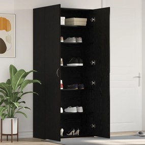 Armário para Sapatos Preto Carvalho 80x35,5x180 cm Madeira de engenhar