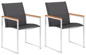 vidaXL Cadeiras de jardim 2 pcs textilene e aço inoxidável cinzento