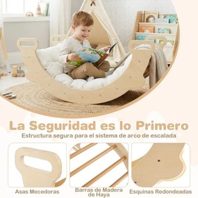 Arco de escalada infantil com almofada Escada Montessori 3 em 1 para trepar madeira para crianças Ginásio de escalada natural
