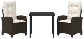 Conjunto de Jantar de Jardim de 3 Peças com Almofadas Castanho Rattan