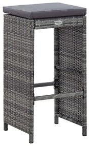 7 pcs conjunto bar para jardim c/ almofadões vime PE cinzento