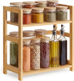 Estante para especiarias 18,6 x 41 x 41 cm com 2 prateleiras em bambu bege natural