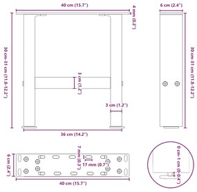 Pés para mesa de centro , brancos, 2 peças, 40x (30-31) cm, aço