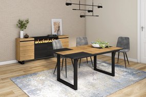 Mesa de sala de jantar | 8 pessoas | 170 | Robusto e estável graças à sua estrutura e pernas sólidas | Ideal para reuniões familiares | Oak e Black |