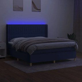 Cama box spring c/ colchão e LED 160x200 cm tecido azul