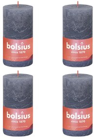 Bolsius Velas rústicas cilíndricas Shine 4pcs 130x68mm azul crepúsculo