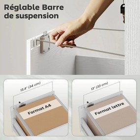 Bloco gavetas de Secretária com Rodas, 40 x 40 x 69,5 cm, 3 Gavetas com Fechadura, Branco