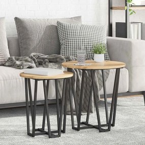 Conjunto de Mesas Laterais 2 pcs Carvalho Artesanal em Madeira e Metal