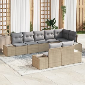 vidaXL Conjunto de Sofás de Jardim de 8 Peças com Almofadas Bege Rattan Polimérico