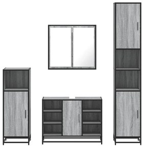 4 pcs Conjunto móveis casa de banho madeira proc. cinza sonoma