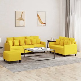 vidaXL 3 pcs conjunto de sofás com almofadões tecido amarelo-claro