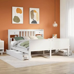 Cama com estante sem colchão 200x200 cm pinho maciço branco