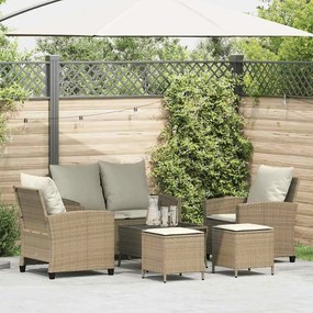 6 pcs conjunto de sofás p/ jardim com almofadões vime PE bege