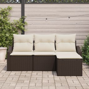 Conjunto de Sofá de Jardim de 4 Peças com Almofadas em Polirattan Marr