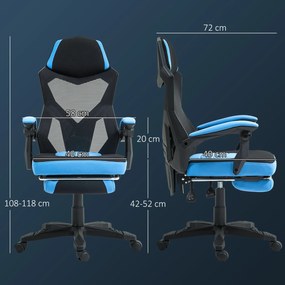 Cadeira de Escritório Ajustável em Altura Cadeira para Secretária Giratória de 360° Reclinável até 135° 58x72x108-118 cm Azul