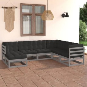 vidaXL 7 pcs conjunto lounge de jardim c/ almofadões pinho maciço