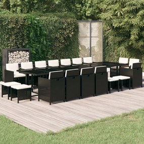 vidaXL 19 pcs conjunto jantar p/ jardim c/ almofadões vime PE preto