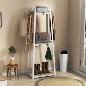 Suporte para Cabides de 3 Níveis Suporte para Cabides com 6 Ganchos e Prateleiras para Entrada Corredor 61x41x165 cm Natural